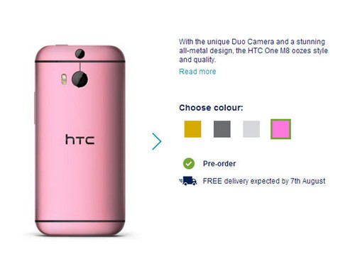 新增一配色 粉色版HTC One M8英国将售