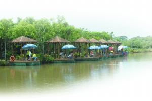 游客在亚太钓鱼中心的休闲区进行垂钓.