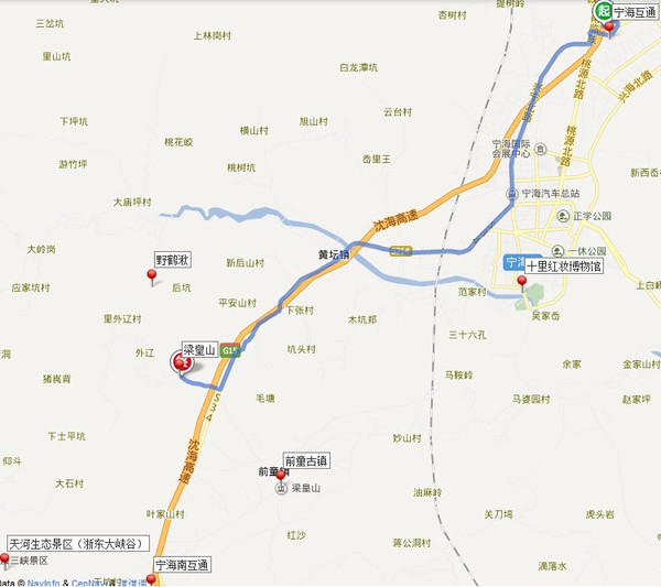 (此处地图上标注的梁皇山位置是错误的,不在前童镇内)