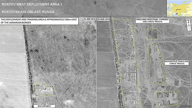 北约出示的卫星图片作为证据，支持他们关于“俄罗斯部队进入乌克兰”的指称。
