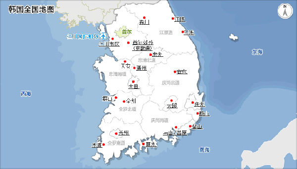 仁川在韩国地图上的位置