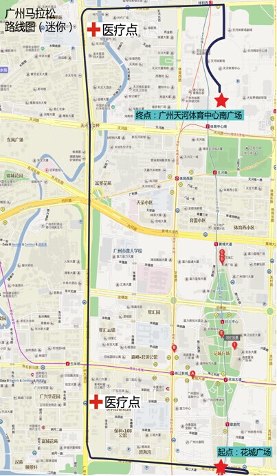 路线说明:花城广场(起点)—临江大道(东行)—折返进入地下空间通道—