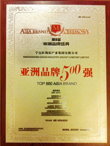 宁夏红集团入选亚洲品牌500强。