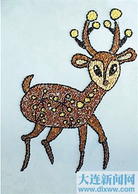 种子画代表作:六年级学生杨晓云的《鹿.