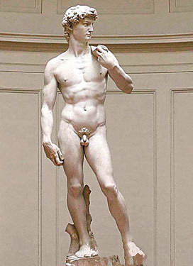 有米开朗基罗作品,被推崇为古典艺术品的典范的作品-大卫像.
