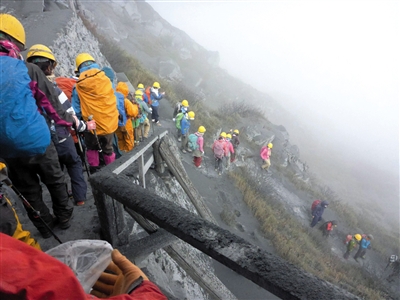 御岳山喷发时，火山上游人众多，超过250人。