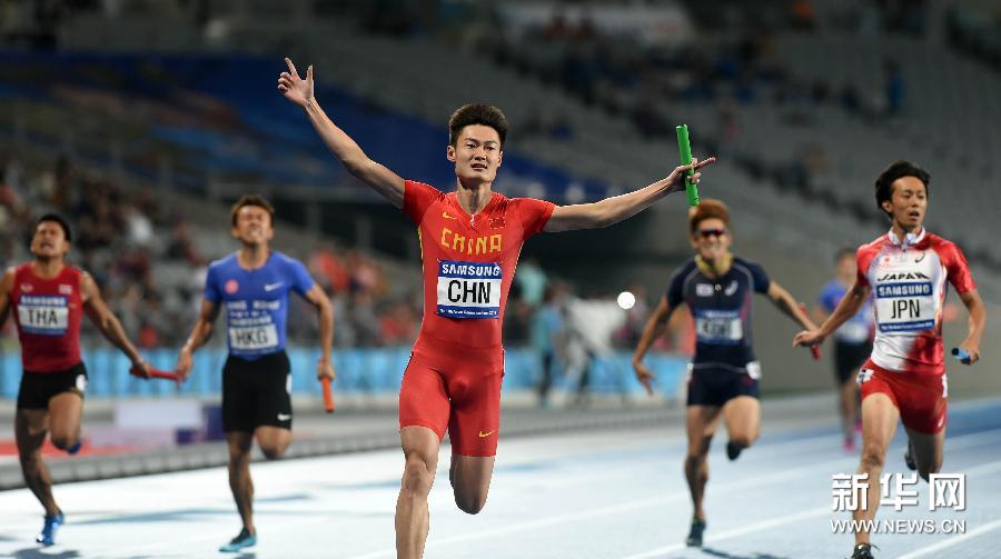 亚运会男子4X100米接力:中国队破亚洲纪录并