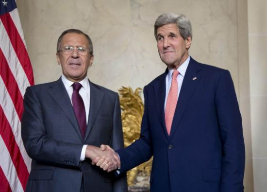 美国国务卿克里与俄罗斯外长拉夫罗夫