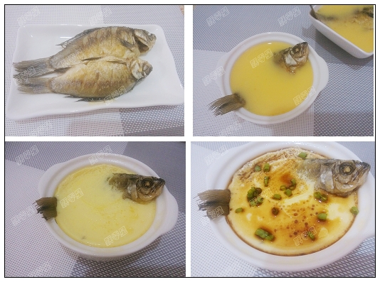 鲫鱼蒸蛋的烹制手法多样,有鱼蛋同蒸的方法,也可采用先蒸鱼,再汇入