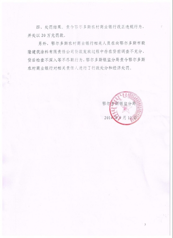 鄂尔多斯农村商业银行向违法企业违规放贷4700万