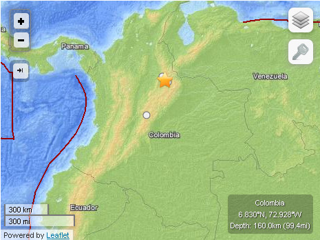 哥伦比亚北部发生5.3级地震，震源深度160千米