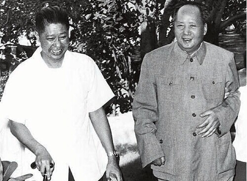 1963年8月,中南海,毛泽东与来访的缅共副主席德钦巴登顶边走边谈