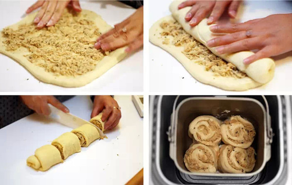 图为@晴天小超人 演示使用松下面制作花式面包的过程