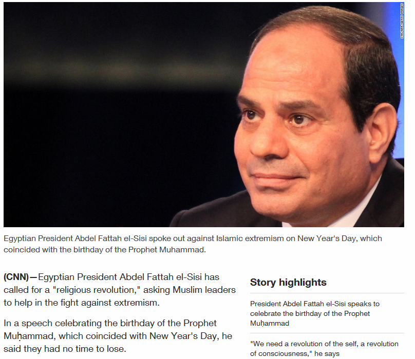 埃及总统塞西：以宗教革命打击极端主义 修复伊斯兰教形象