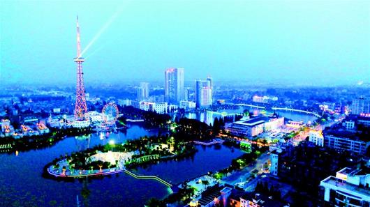 图为:天门东湖夜景