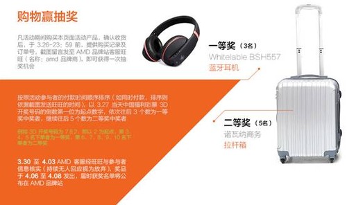 除了抽奖以外,AMD还为我们广大消费者提供了抢晒单送好礼的活动内容,凡在活动期间购买AMD活动产品的消费者,确认收货后好评晒单,即可参加赢取包括羊羊音箱、sunbay双肩背包和AMD定制U盘在内的多重好礼!如此惊喜自然是先到先得,数量有限好礼等您拿<b