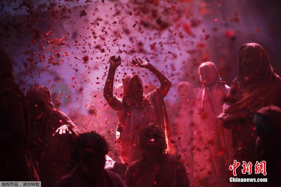 【组图】印度民众撒粉末泼彩水狂欢 庆祝胡里节(组图)