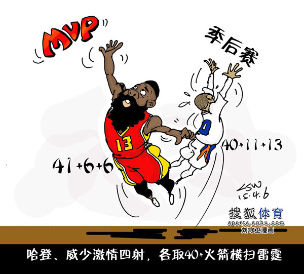 nba漫画:哈登抢mvp威少争季后赛各取40 演好戏