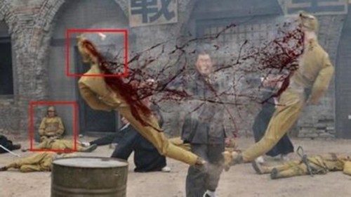 在电视剧《抗日奇侠》中，一位战士将一名日军不偏不倚撕成了两半，“鬼子”血肉横飞，英雄凛然一笑。“手撕“鬼子””因此被网友恶搞地推选为“横店名菜”。