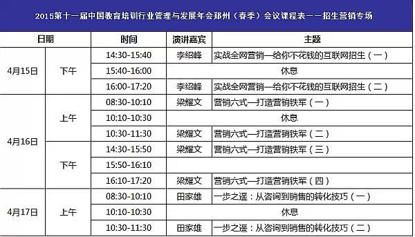 郑州年会15个场次课程表全部出炉