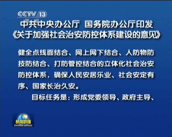 中共中央办公厅国务院办公厅印发关于加强社会治安防控体系建设的意见