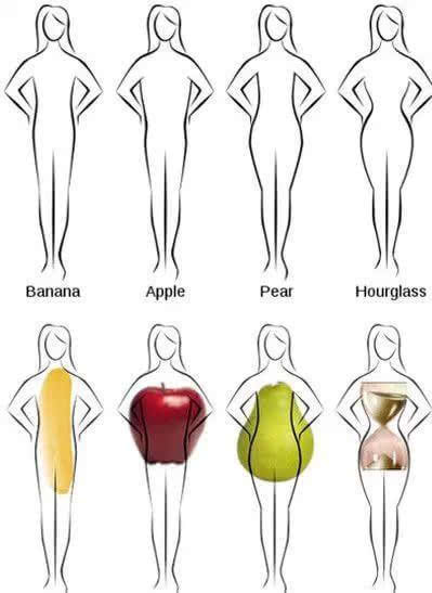 了解你自己的体型首先先来一张大致的体型分类图,上图中将女性身材分