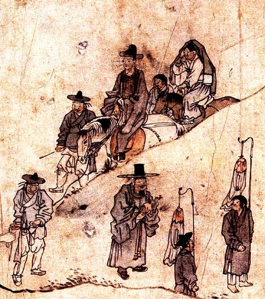 三,朝鲜后期风俗画家金得臣金得臣(1754-1822)是朝鲜后期画家,祖籍开