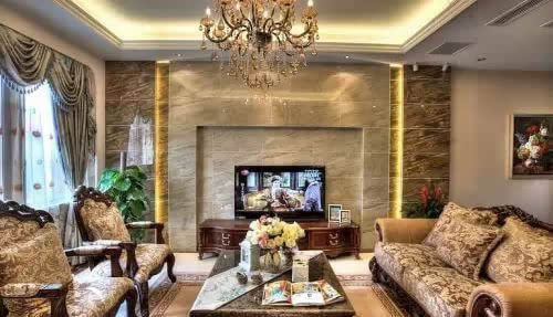 中式,欧式,美式的小客厅电视墙
