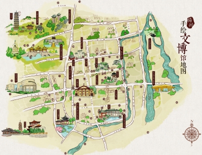 手绘标注市区81个场馆景区 最萌最全扬州文博馆地图出炉