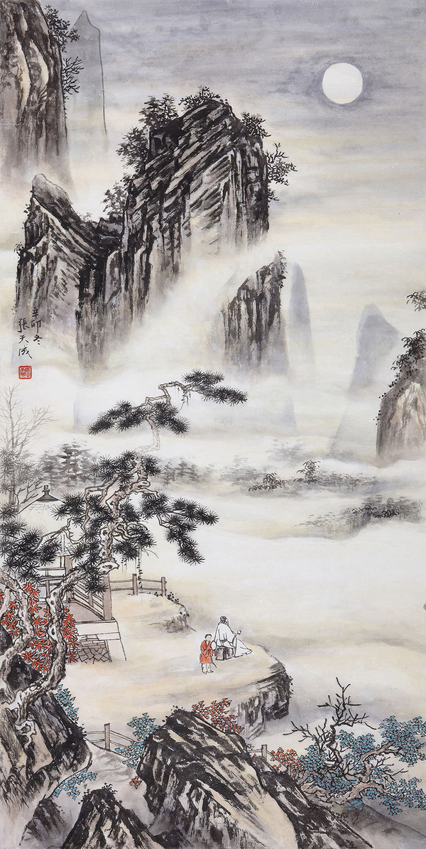 张天成四尺竖幅山水画作品《山水》作品来源:易从山水画 装裱效果图