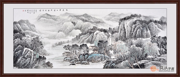 客厅背景墙装饰画 推荐二:李国胜六尺横幅山水画作品《遥遥望白云》