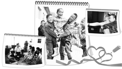 左图 民政青年同心社的志愿者看望地震灾区学生，并对他们进行心理疏导。（资料图片）中图 穿上“小雨鞋”微公益项目提供的雨鞋后，山区贫困儿童们笑逐颜开。