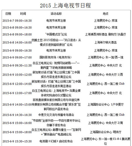 2015上海电视节日程