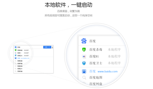 而如果用户厌倦一种模式使用电脑，桌面百度也会按照“主人”要求召之即来挥之即去，用户可以随意将桌面百度拖动到屏幕任意位置，也可以贴边隐藏、最小化，还可以通过“Alt+空格键”实现桌面显示与隐藏的快速无缝切换。