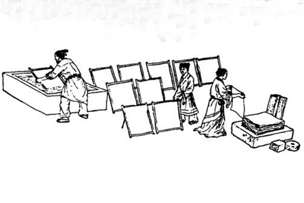 (古代造皮纸工艺操作图)