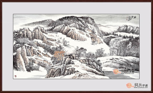 李国胜四尺横幅山水画作品《听雪》作品来源:易从山水画李国胜四尺