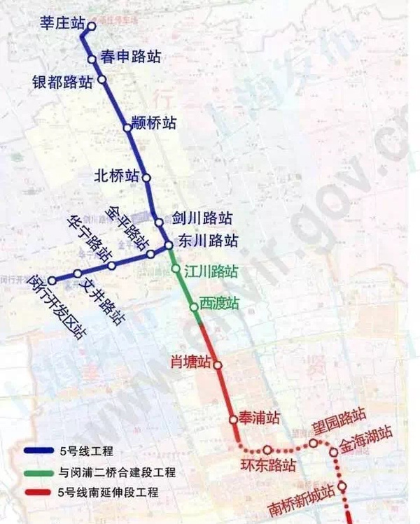 地铁5号线位于沪闵路放鹤路的北桥站以及位于沪闵路颛兴路的颛桥站拟