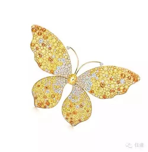 蝴蝶胸针,(美国,tiffany,时间不详),材质:18k金,蓝宝石,钻石