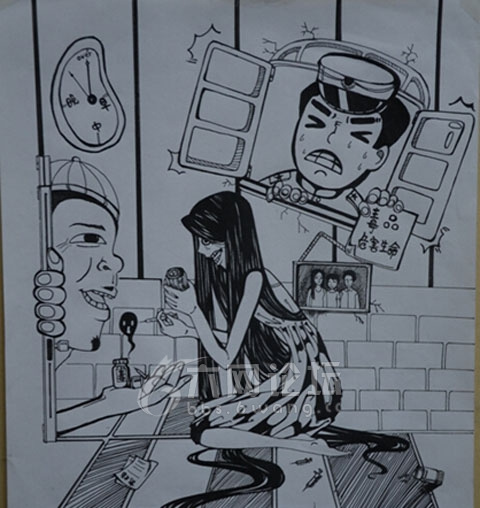 皖西中学艺术生们参加学校组织的禁毒漫画创作