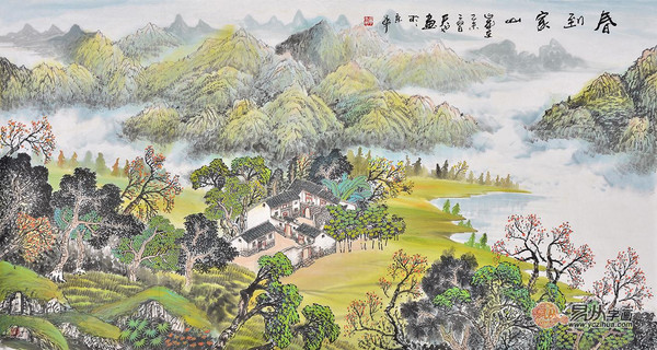 中国画家易天也青绿山水画作品《春到家山》作品来源:易从山水画易天