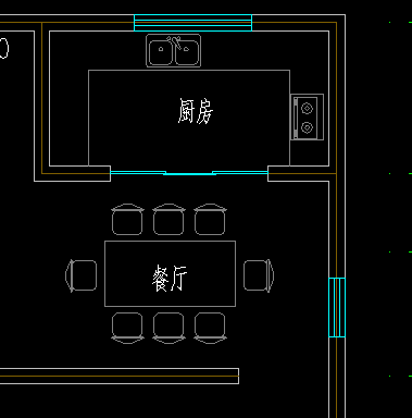 餐厅布置一:紧贴厨房,方便使用,大进深的房屋常用的方式