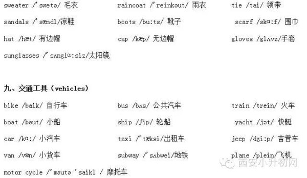 小学英语单词表(含音标,分类,汇总)