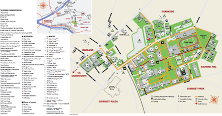 卡内基梅隆大学主校区占地140英亩(57公顷),距离匹兹堡市中心3英里