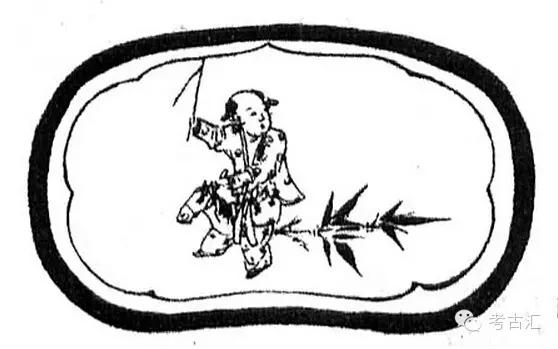 宋白底黑彩儿童骑竹马图瓷枕及线图