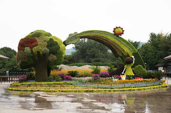 北京植物园内 布置了6组花坛,围绕抗战胜利的主题,分别是位于东南门