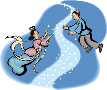 千万只喜鹊飞来,搭成鹊桥,让牛郎织女走上鹊桥相会,王母娘娘对此也