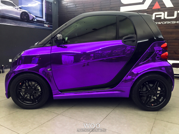 奔驰smart汽车车身改色贴膜电镀紫