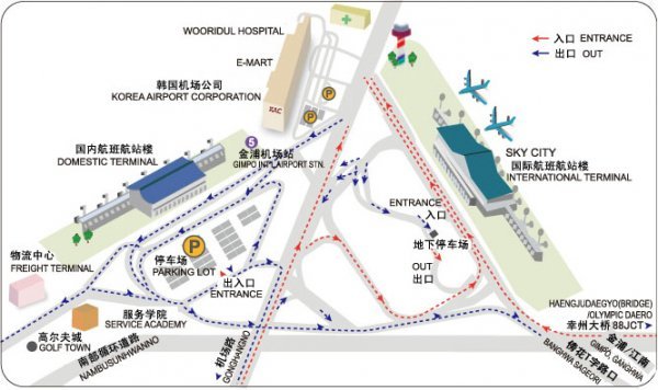 釜山金海机场为韩国南部空中枢纽,与首都汉城平均每小时有两个航班,还