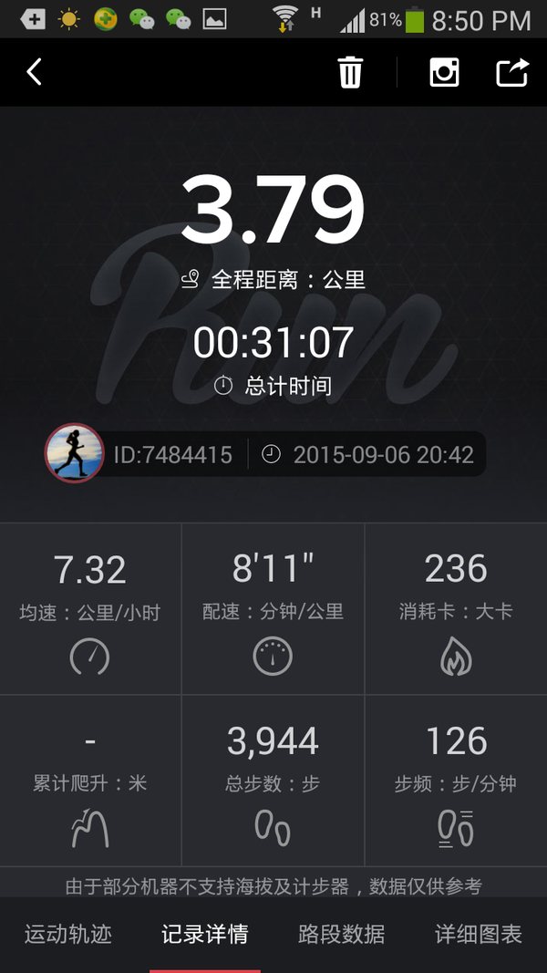 廊坊印记-小默,2015年9月6日跑步打卡3.79km