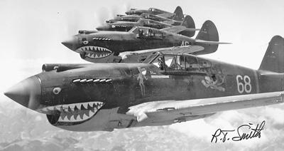 "飞虎队"飞行员r-t-史密斯于1942年拍摄的中国上空的"飞虎队".